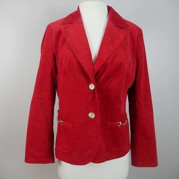 Talbots Jackets & Blazers - 𝅺TALBOTS NWT Red Corduroy Equestrian Chain Detail Blazer Size 14 Petite
